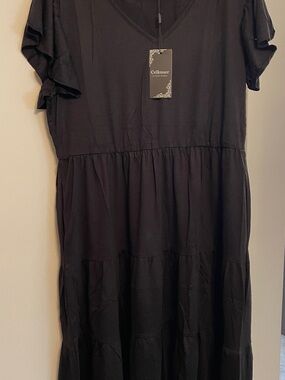 Black V-Neck Tiered Women’s Dress